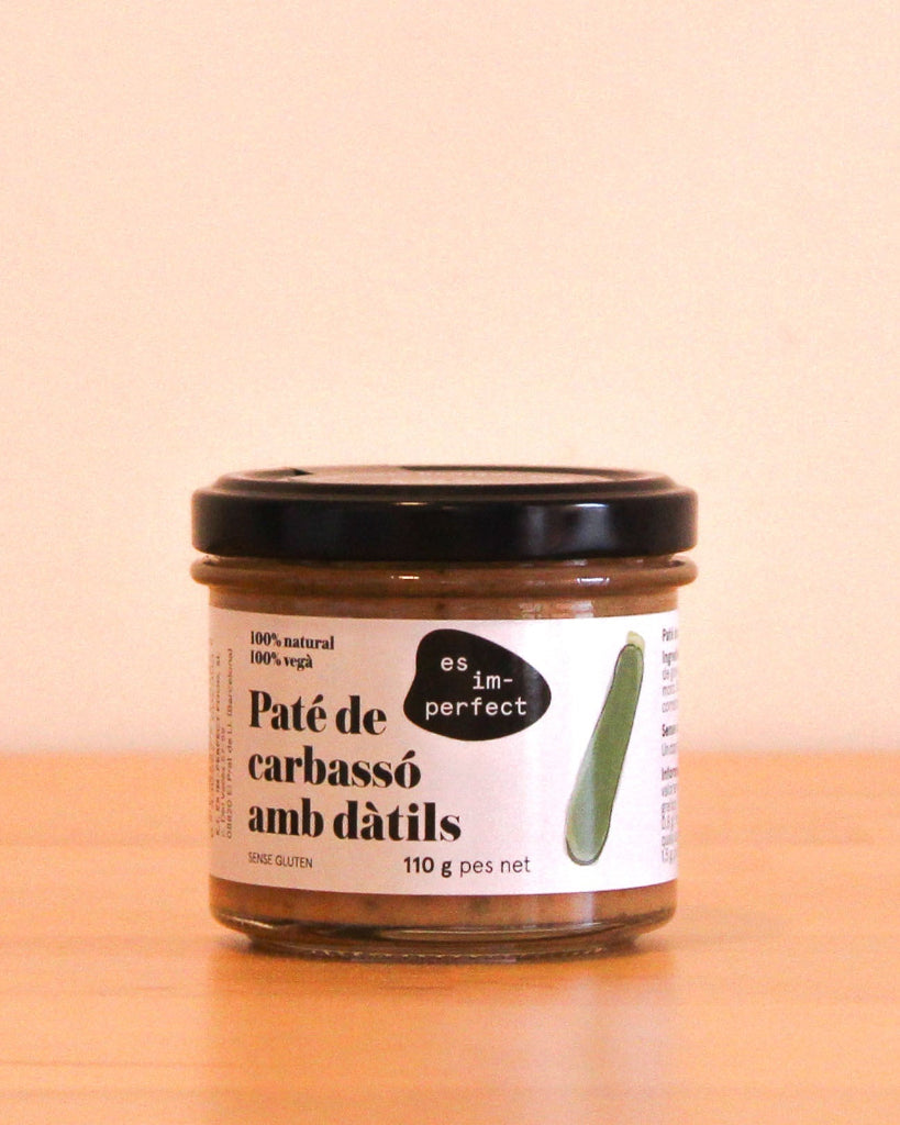 Paté artesano de calabacín y dátiles, tarro de la marca es im-perfect.
