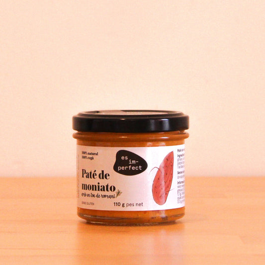 Paté artesano de boniato con un toque de romero, tarro de la marca es im-perfect.