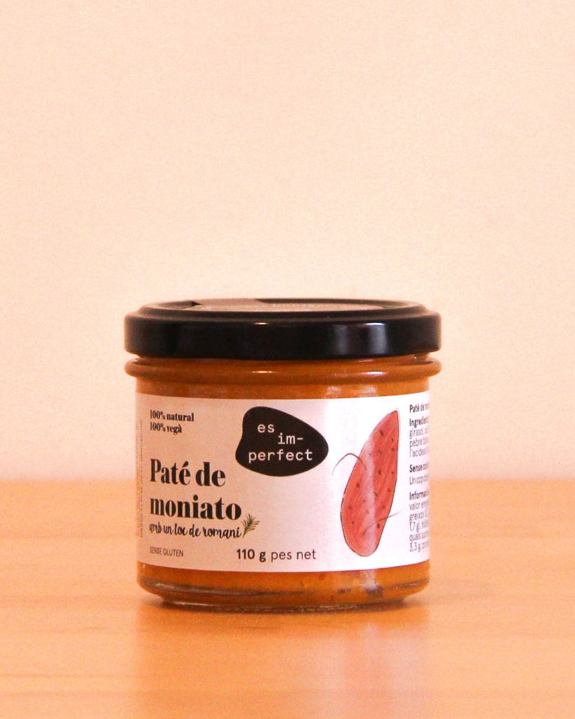 Paté artesano de boniato con un toque de romero, tarro de la marca es im-perfect.