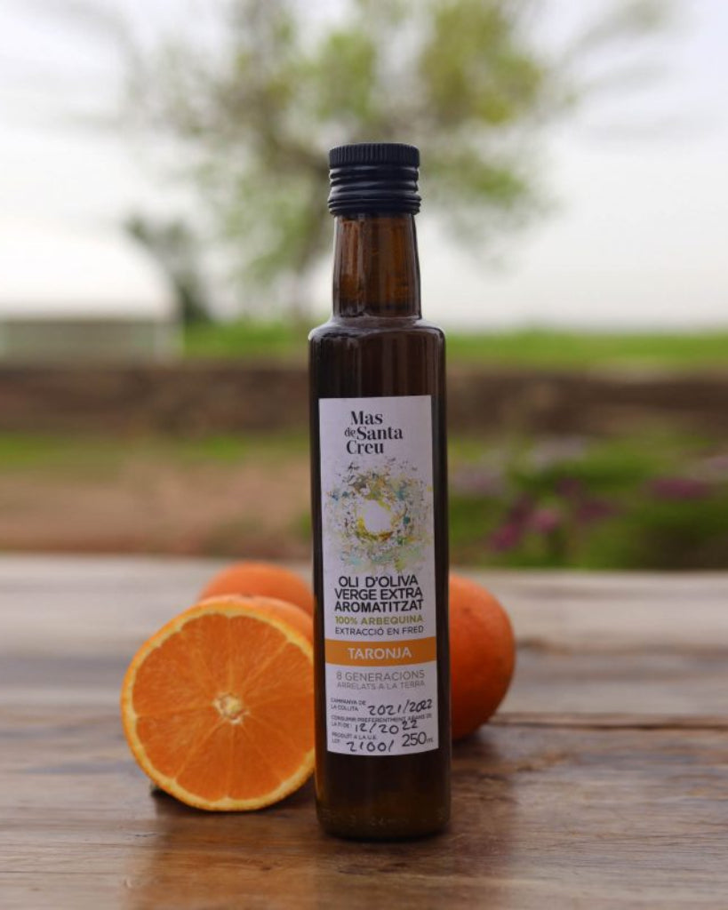 Aceite de oliva arbequina virgen extra aromatizado con naranja, Mas de Santa Creu.
