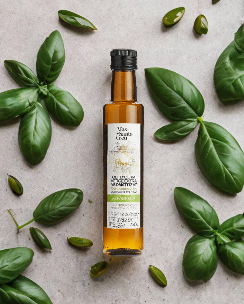 Aceite de Oliva Virgen Extra Arbequina Ecológico Aromatizado de Albahaca - 250ml - Molic Gourmet
