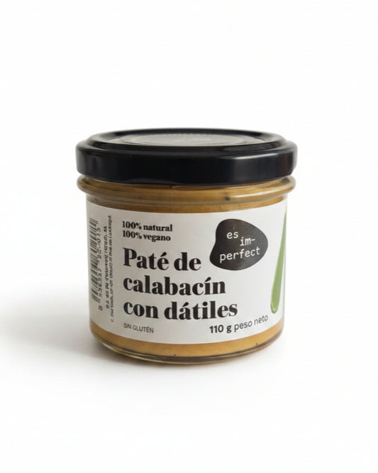Paté artesano de calabacín y dátiles de la marca im-perfect en envase de 110 g, con calabacín y dátiles visibles.
