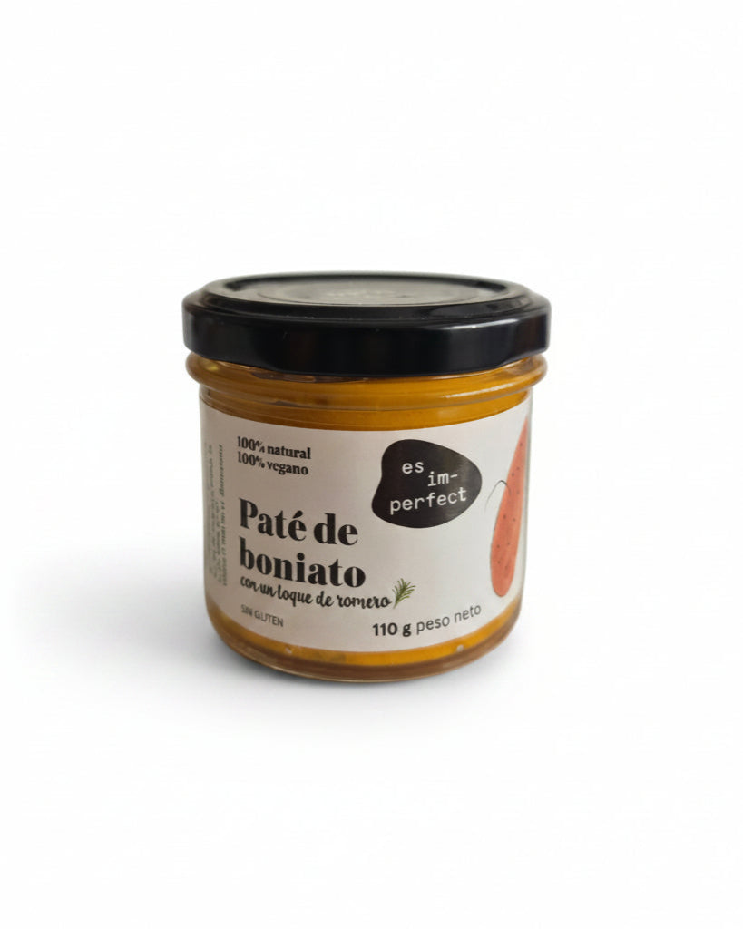 Paté artesanal de Boniato de 110g de la marca Molic Gourmet, con textura cremosa y color naranja brillante en un envase.