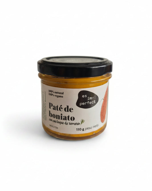 Paté artesanal de Boniato de 110g de la marca Molic Gourmet, con textura cremosa y color naranja brillante en un envase.