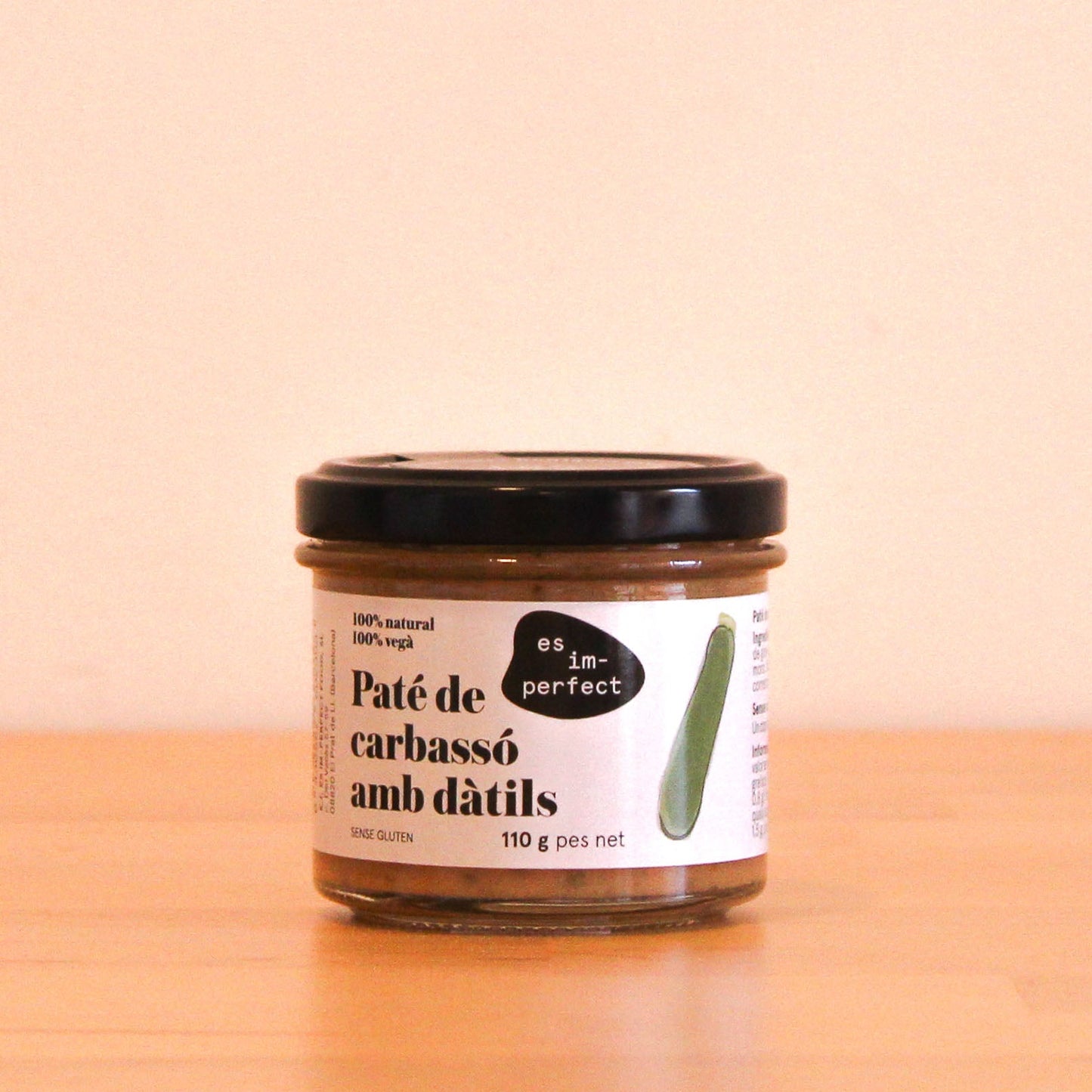 Paté artesano de calabacín y dátiles, tarro de la marca es im-perfect.