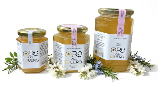 Miel de mil flores artesanal, distintos formatos, Oro del Duero.
